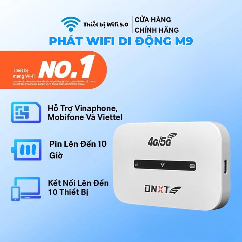 DNXT M9 - Cục phát Wifi lắp sim 4G 5G, pin 3000mAh, dùng 9-10 tiếng