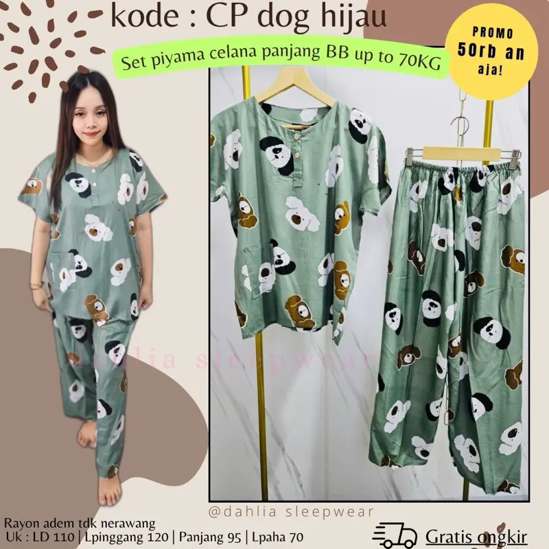 CP doggy hijau + piyama pendek/panjang tulis warna