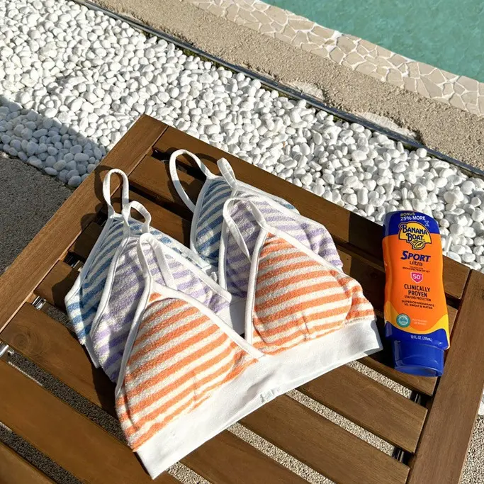 Bikini Swimsuit Beachwear Set Baju Renang Two Piece Wanita Bahan Handuk Stripe Orange Biru Bikini Santai 1