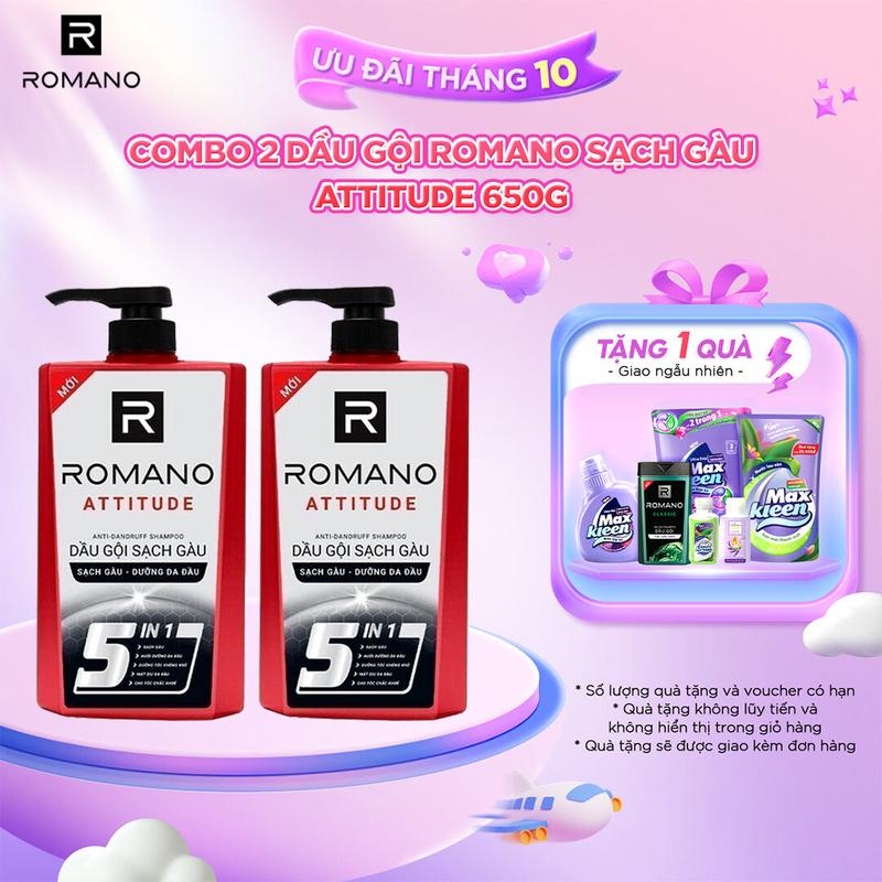 Combo 2 Dầu gội sạch gàu Romano Attitude 650G