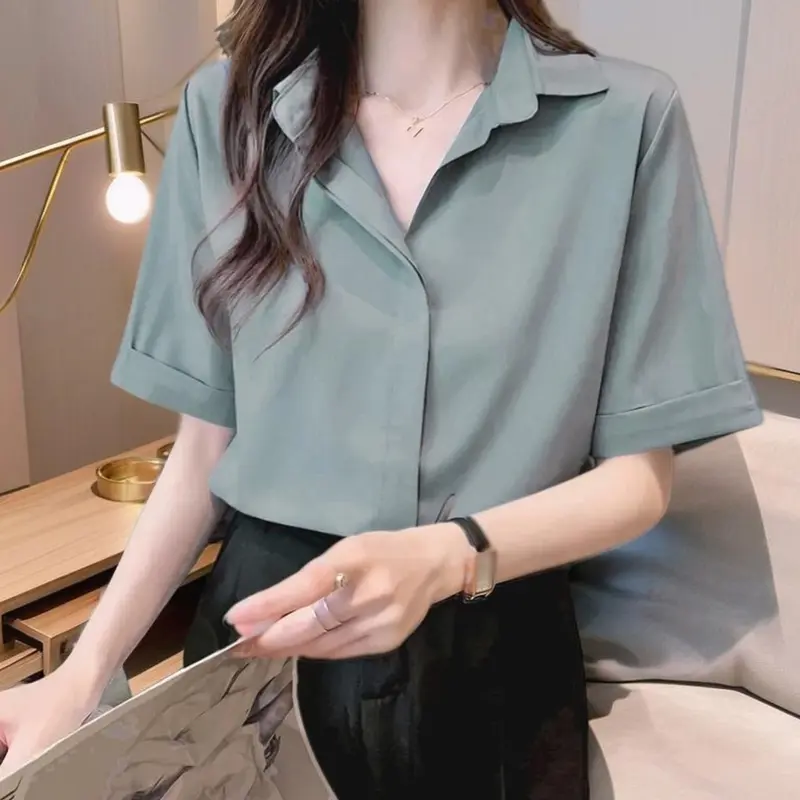 Kemeja Korean Style Lengan Pendek Wanita Formal Matt Shakila Twill By Diary Fashion 7