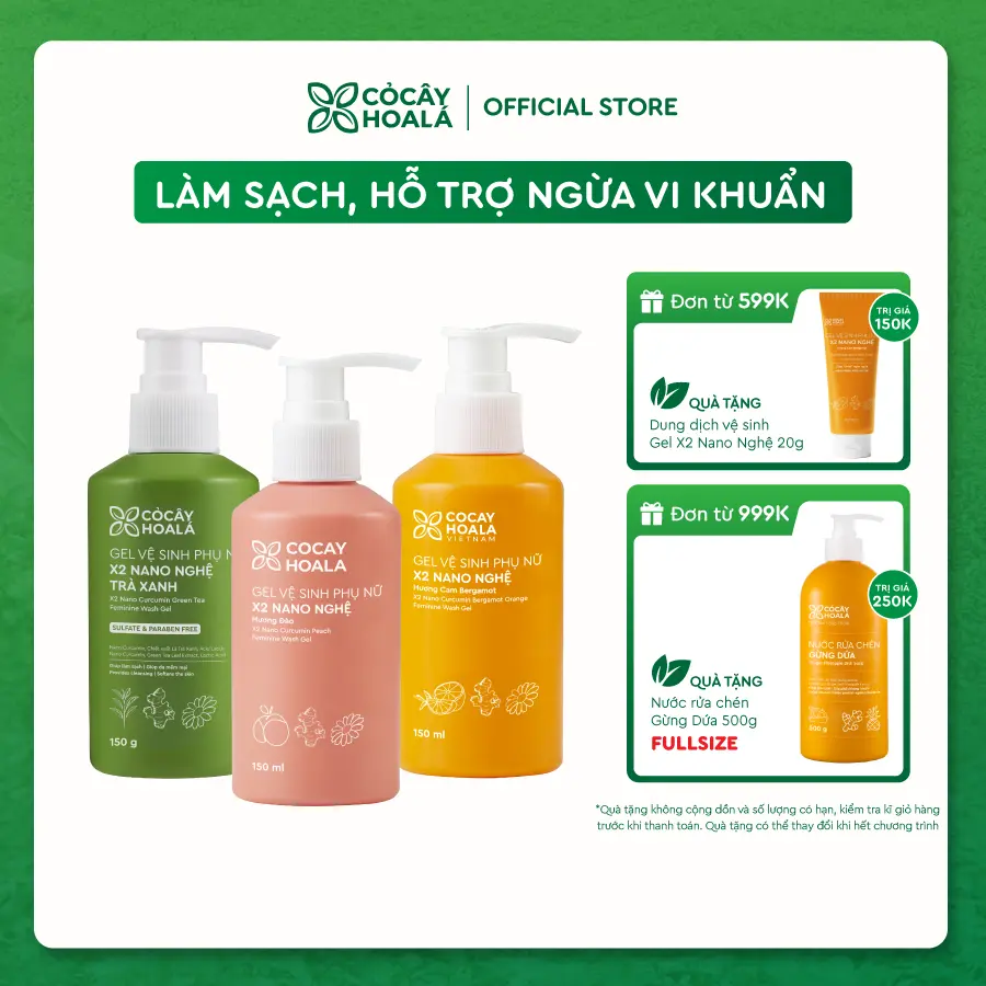 [TOP NỔI BẬT] Dung Dịch Vệ Sinh Phụ Nữ Gel x2 Nano Nghệ Cỏ Cây Hoa Lá - Làm Sạch, Hỗ Trợ Ngừa Vi Khuẩn 150g