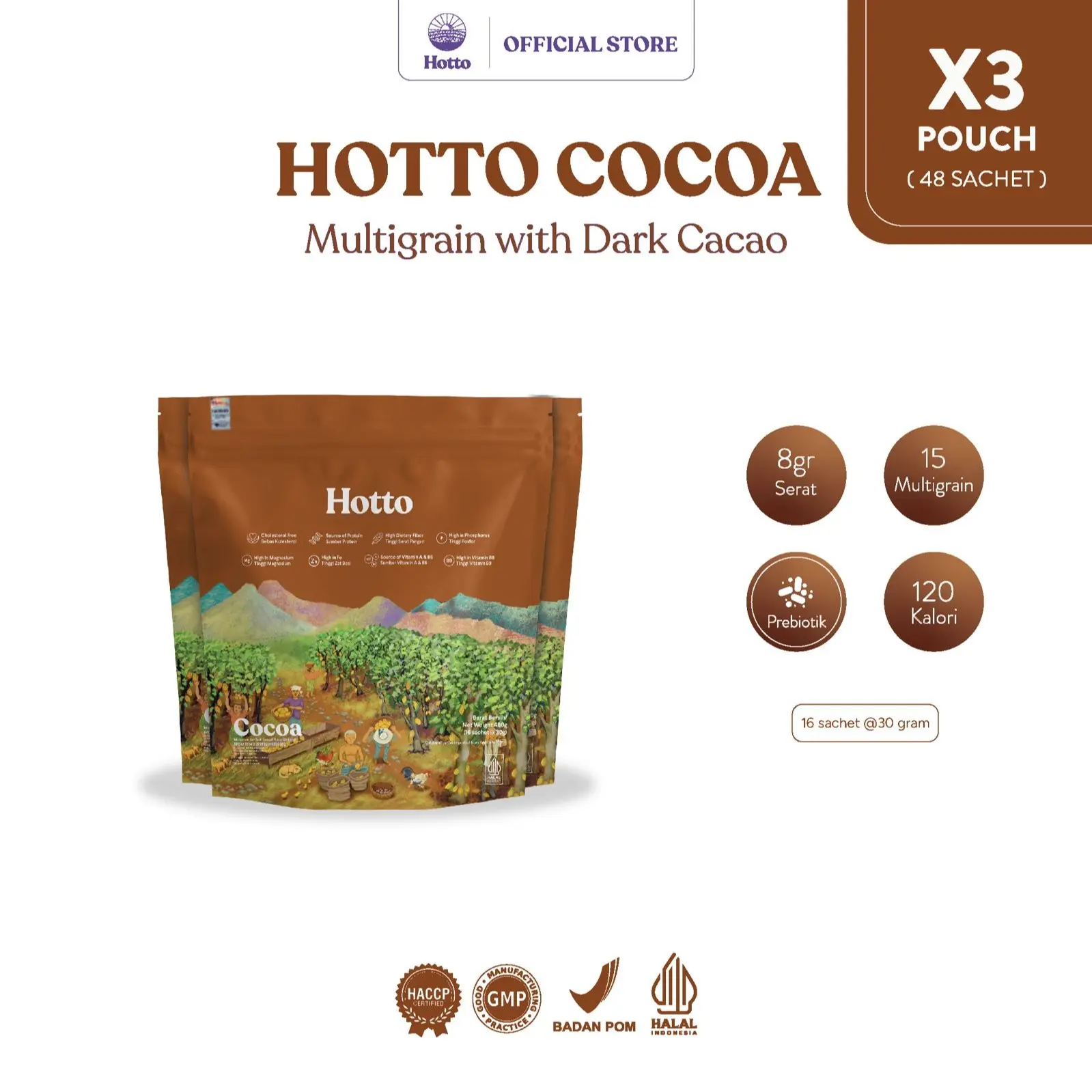 Hotto Cocoa 3 Pouch (48 sachet)
