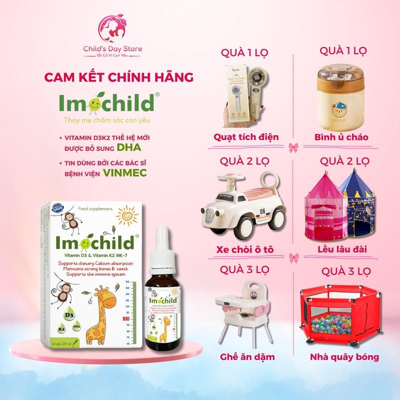 (QUÀ TO) D3K2 Imochild - bổ sung DHA - Hỗ trợ tăng cường hấp thu canxi Cho Bé Men Vi Sinh D3