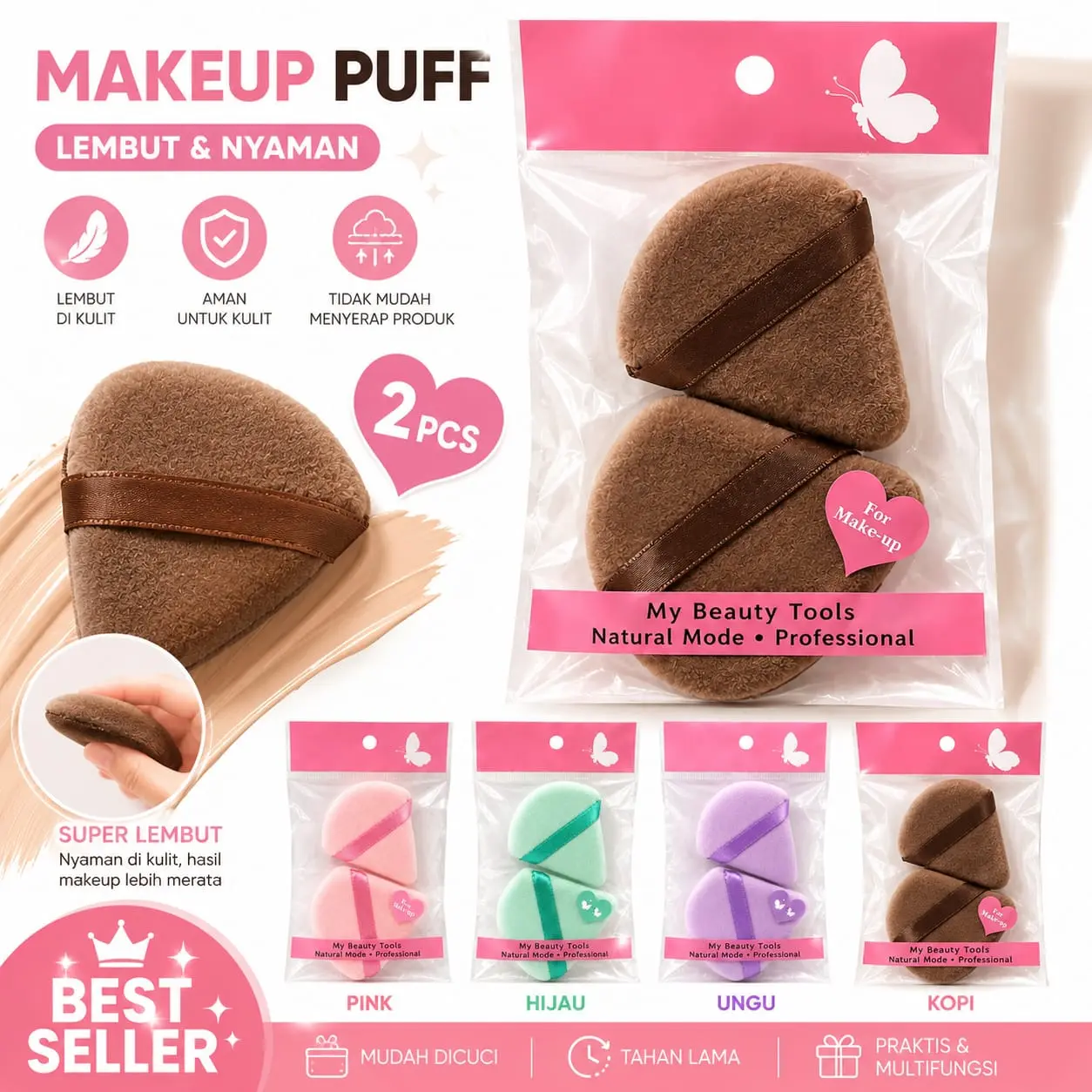 Sponge Puff Spon Segitiga Besar untuk Aplikasi Pizza & Bedak Bentuk Segitiga Presisi Ukuran Besar Fleksibel dan Nyaman - Kuping, Powder