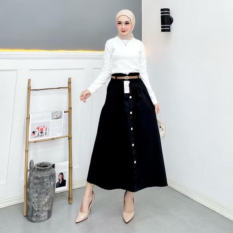 JESIKA- Joy Skirt Korean Style- Terbaru Maxi Skirt Katun Strech - Skirt Model Midi & Panjang- Rok Wanita Terlaris Serut 6