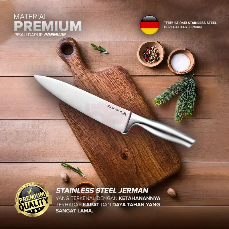 【BEC x Klaus-Meyer】Chef Knife Pisau Dapur Profesional Stainless Steel Super Tajam Triple Riveted Kitchenware 1