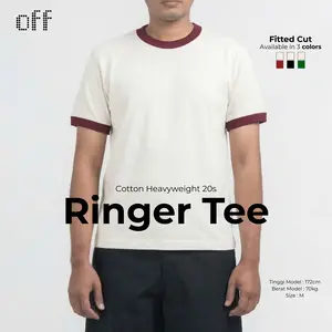 off - Classic Ringer Fitted Tee 200GSM Cotton 20s | T-Shirt Kaos Kerah Ringer Cuttingan Fited Katun 20s in White Maroon Unisex Pria Wanita COD