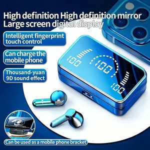 S20 cermin digital bluetooth headset sidik jari sentuh earphone kapasitas besar pengisian daya ear cup HiFi stereo kualitas suara Earbuds
