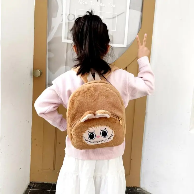 Tas Ransel Anak TK/SD Karakter Boneka Labubu Bulu Halus - Ransel Anak Bulu Halus Head Labubu Kawaii 4