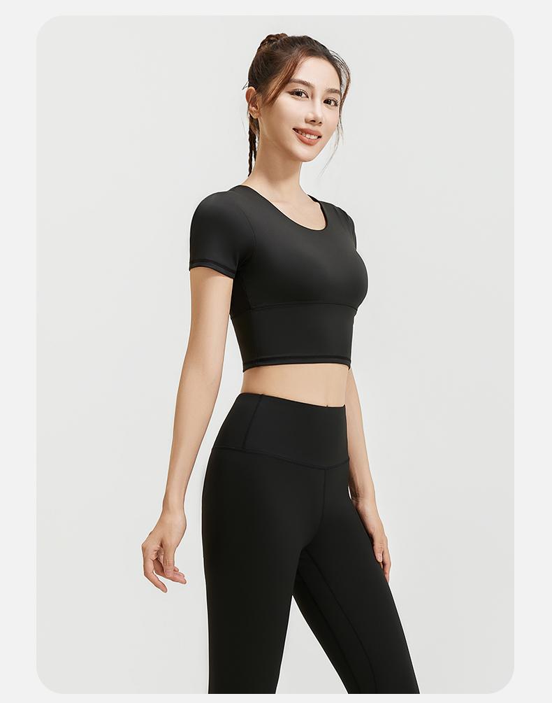 Product Introduction of CHICHI Short-sleeve Slimming Nude Back Yoga Sports Vest High Elasticity Chest Pad Tennis Fitness Women Bra-free Tight Running Cycling Climbing Gym Dance Training 15