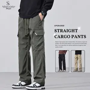 SUYX Celana Cargo Pria Panjang Oversize Korean Style Loose Cargo Pants - Formal Casual Hijau Bahan Polyester