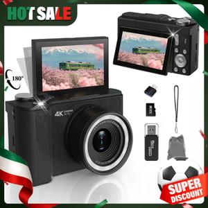 cámara digital 4k para fotografía, cámara portátil con pantalla plegable estilo y2k para videoblogs, con tarjeta sd de 32 gb, correa para la muñeca, temporizador automático, estabilización de imagen, zoom digital de 16x. regalo ideal para niñas, niños y p