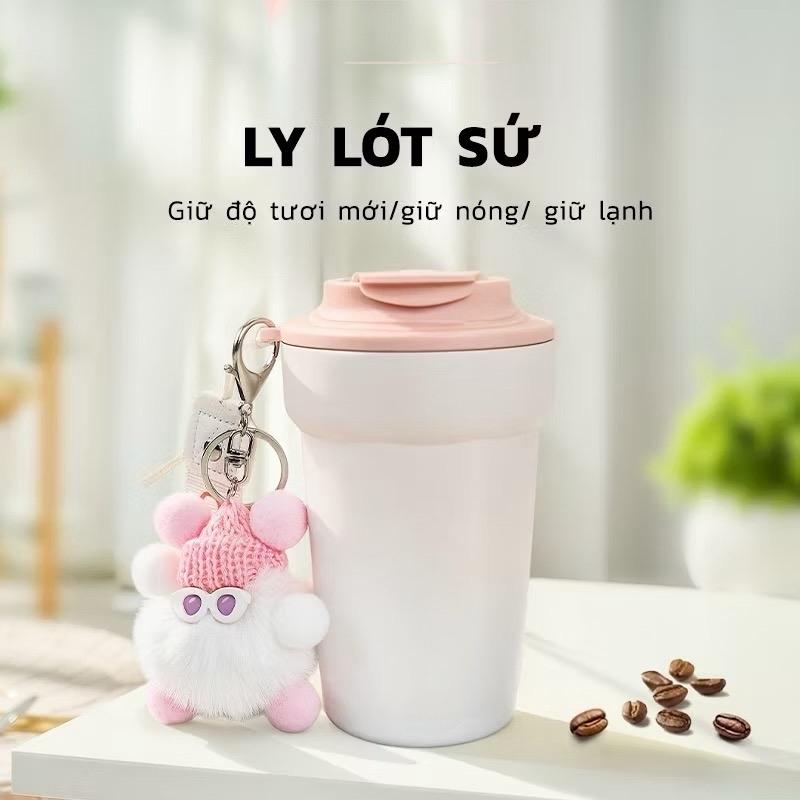  CỐC CÀ PHÊ GIỮ NHIỆT THÀNH TRONG LÓT GỐM GIỮ NHIỆT GIỮ LẠNH NẮP ĐẬY CHỐNG TRÀN INOX CAO CẤP 304 CHỐNG RỈ DUNG tích 350ML 