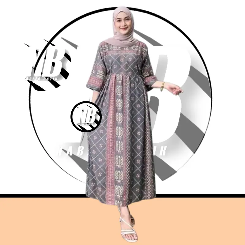 Daster Gamis Lengan 3/4 Rayon Motif Etnik Premium Busui Friendly Tali Kanan Kiri Terbaru Style Arabian 4