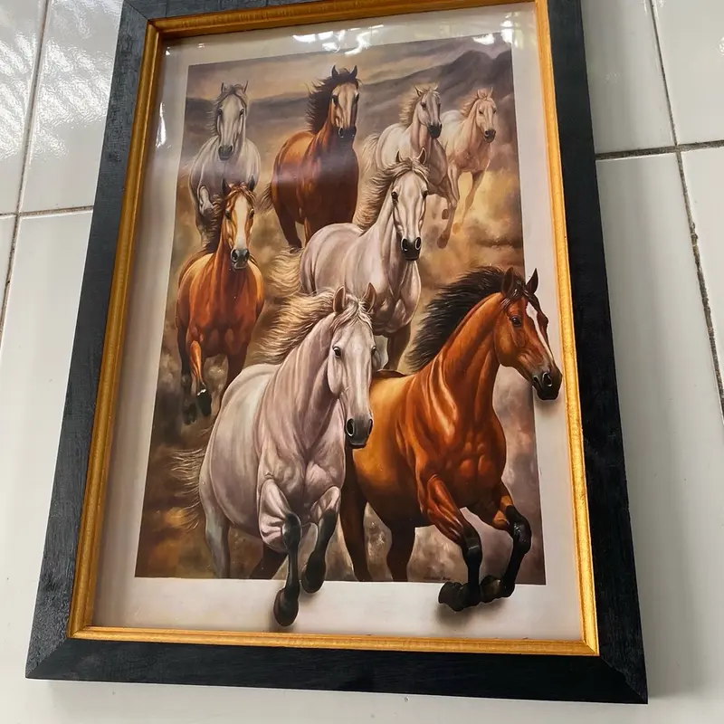 Hiasan  dinding plus bingkai uk:45cm x 65cm Lukisan cetak Kuda 3D 2