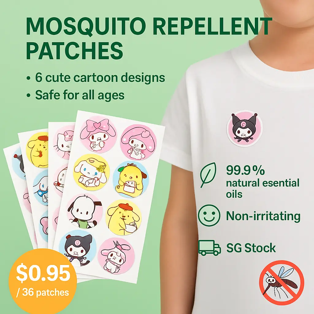 SG Ready Stock 216 Patches (6 Packs) Baby Kids Summer New Cartoon Mosquito Repellent Patches Plant Essential Oil Mosquito Repellent