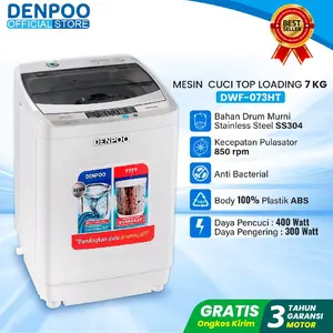 Mesin cuci Denpoo 1 tabung DWF 073HT 7KG FULL AUTOMATIS