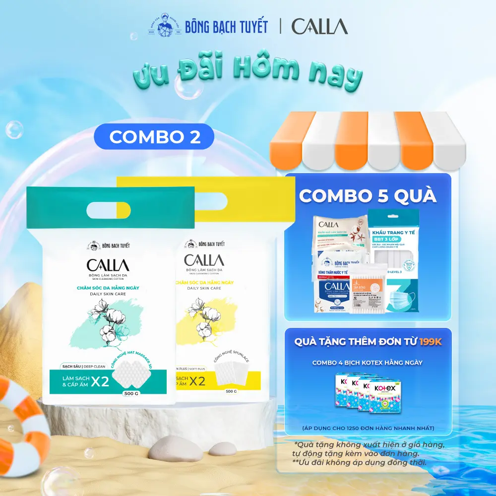 Combo 2 túi bông tẩy trang Calla Bông Bạch Tuyết mềm mịn 250g + sạch sâu 250g #skincare, #bongtaytrang, #lamsachda Cosmetic