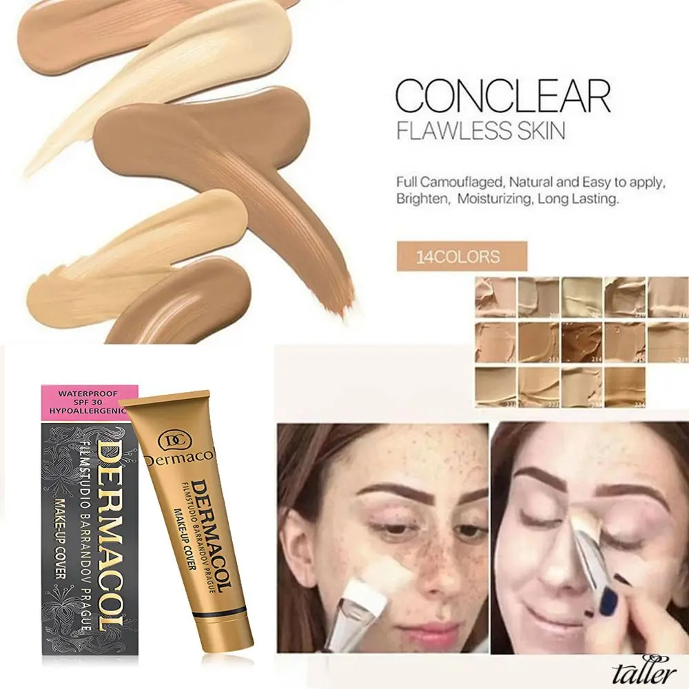 DERMACOL 14 Colors Liquid Foundation Concealer Waterproof Hypoallergenic Preservative Small Tube Long Lasting taller De