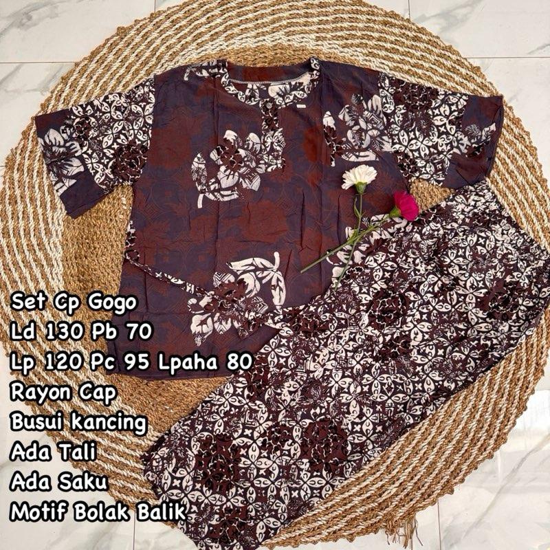 Setelan Cp Gogo Ld 130 Lengan Pendek Saqueena Batik Baju Busui Celana Kancing Motif Rayon Wanita Panjang Piyama Tidur 5