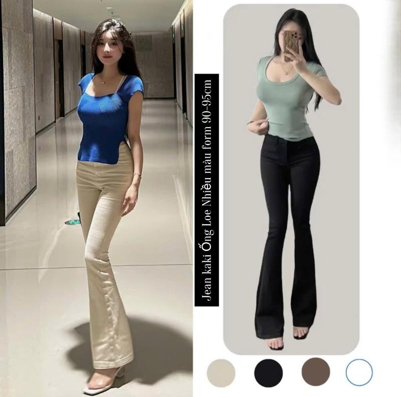 Quần Jean Kaki Loe May Gấu BIG SIZE XS ->4XL Quần Ống g Loe nữ form phổ thông 90-95cm Co giãn 4 chiều lưng cao tôn dáng