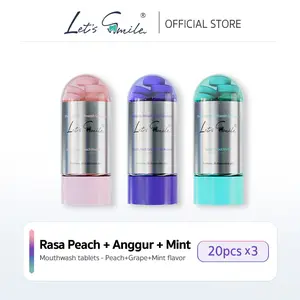 Let's Smile Tablet Obat Kumur Pasta Gigi 20pcs-Mint / Anggur/ Persik | Bantu Kurangi Bau Mulut & Plak | Travel Friendly