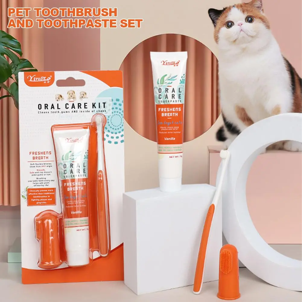 Pet Cat Dog Toothbrush and Toothpaste Set for Teeth Cleaning Beet/Vanilla Toothpaste Finger Toothbrush Tongue Cleaning Pet Accessories