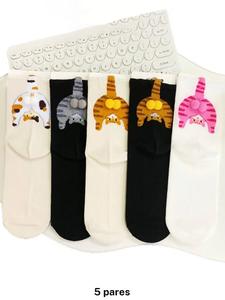 5 pares de calcetines de gato de dibujos animados con creativo huevo de gato tridimensional y huevo calcetines casuales adecuados para que los usen parejas en casa, para el traslado diario