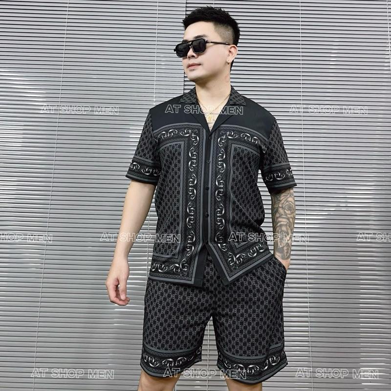 Bộ Quần Áo Nam Hoạ Tiết KARO Đen Xám