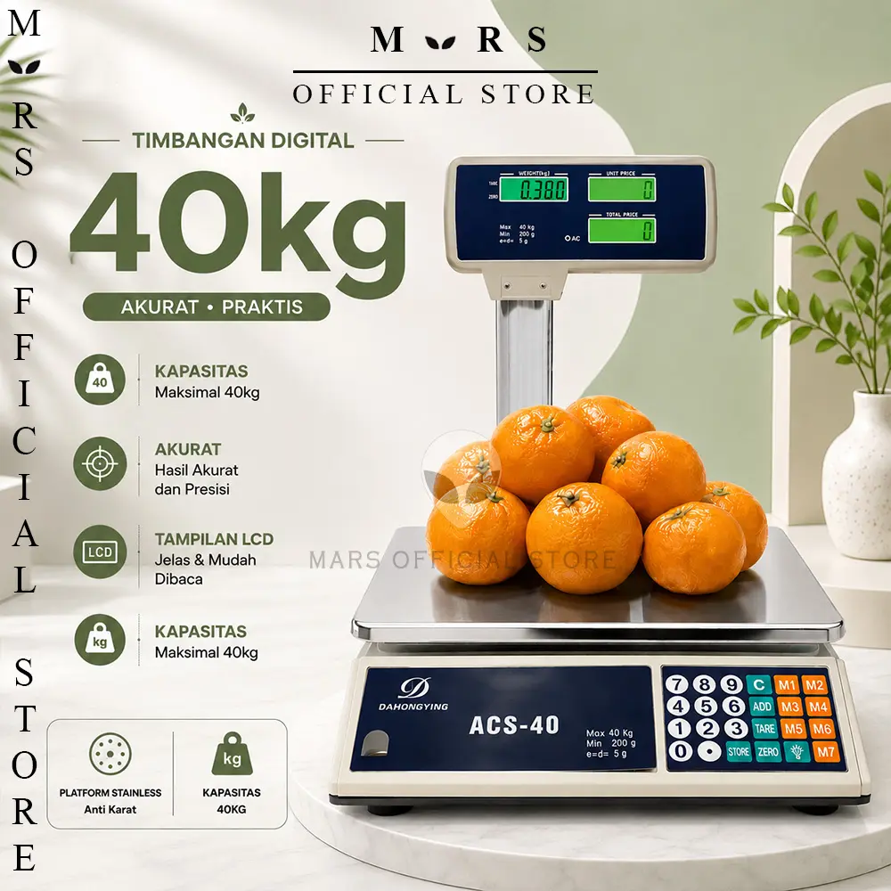 ACS-769D Timbangan Duduk Digital Tiang 40kg / 200gr Double Display Timbangan Meja Laundry Sayur Buah Paket Ekspedisi Murah Garansi Electronic Computing Scale