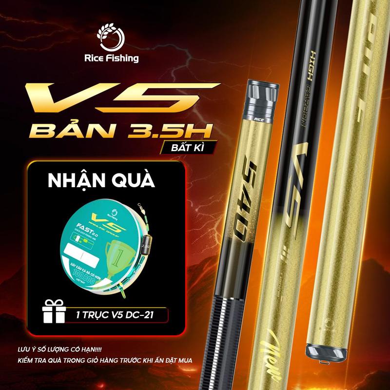 Cần câu đài V5 3.5H Thế hệ 3 Rice Fishing Carbon 30T 36T phiên bản mới 2025
