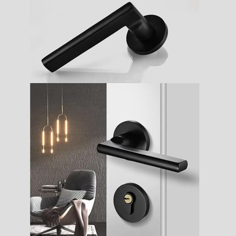 Pegangan Pintu 1 Set Model Kekinian Handle Lock Door Hitam Doff Premium Bedroomiving Room Kunci pintu kamar tidur sederhana,elegan,berkelas tinggi, senyap, tipe hitam universal.