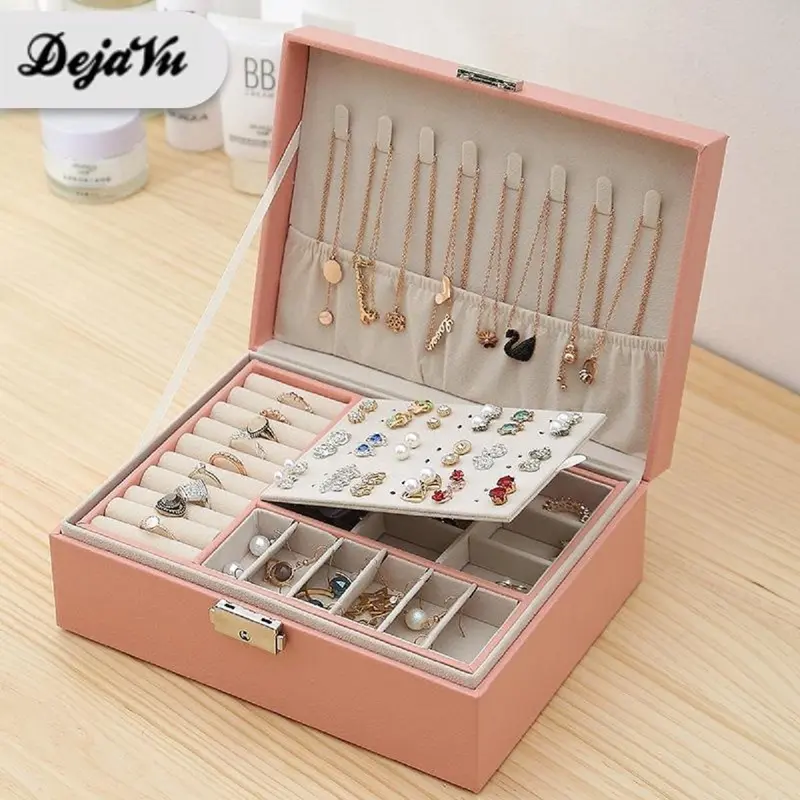 Dejavu Kotak Perhiasan Jewelry Box Display 2 Layer Storage Box Organizer Kalung Makeup Box Cincin Gelang Anting Jam Tangan Tempat Penyimpanan Travel HDK310 0