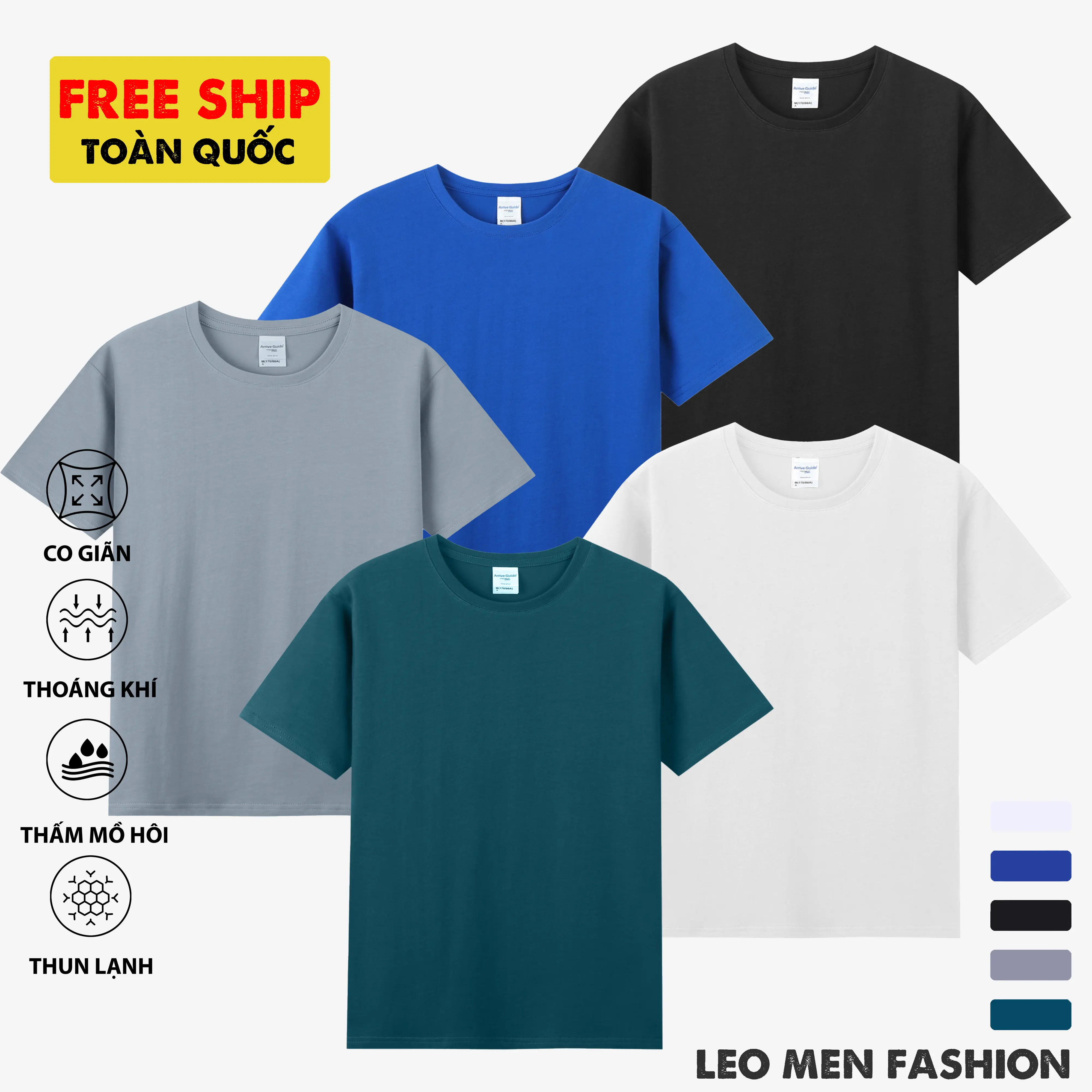 Combo 5 áo thun nam ngắn tay LEO Men Fashion thoáng mát, chất vải cotton mềm mịn, thấm mồ hôi - Cổ Tròn, Menswear
