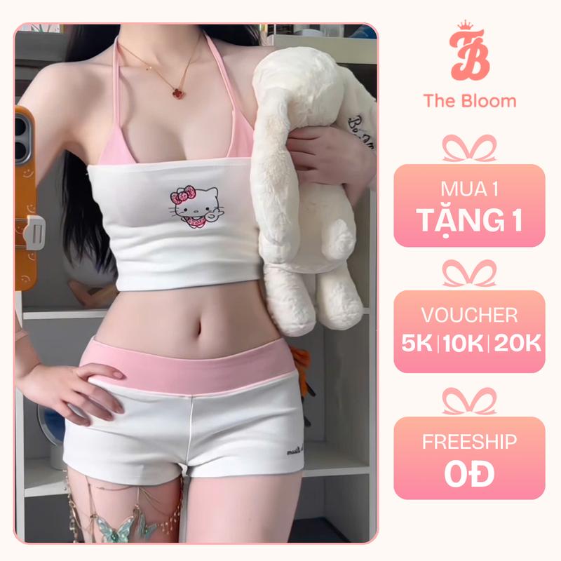 THE BLOOM CÓ MÚT SET 3 MÓN Set Bộ Đồ Ngủ Nữ Gồm Áo Bikini Áo Ống Và Quần Mini Siêu Ngắn Dáng Ôm Chất Borip Mịn Mát Co Giãn Tốt Đồ Đi Biển Nữ Ôm Body Mùa Hè - SE052