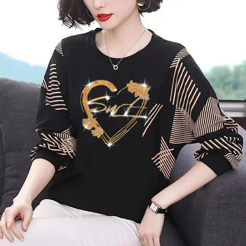 Áo Thun Dài Tay Cho Mẹ Trung Niên, Dáng Rộng, Cỡ Lớn, Áo Cánh Dơi Để Che Bụng, Mới, Mùa Xuân Và Mùa Thu 4