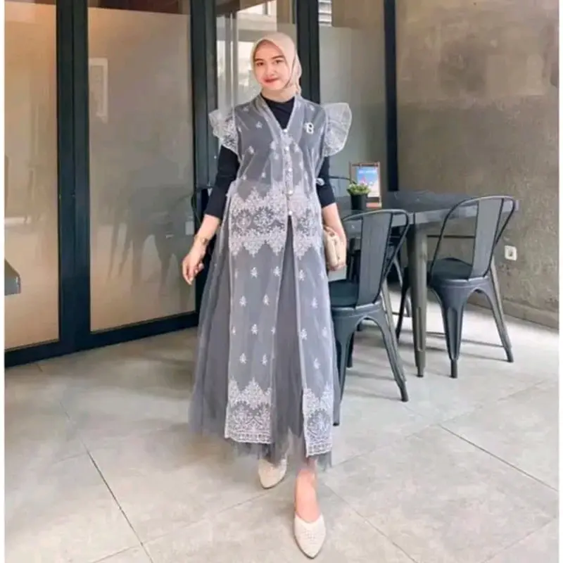 Baju Kondangan Muslim Wanita Outer Lebaran Brokat Mewah - Pria, Dewasa, Katun, Panjang, Remaja, Rayon, Cardigan 2