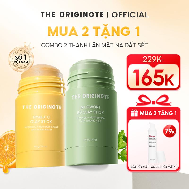 MỚI Combo 2 Thanh lăn mặt nạ đất sét Hyalu-C và Mugwort The Originote làm săn chắc dan lột mụn đầu đen Trắng da