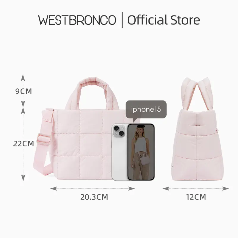 WESTBRONCO [PUFFER POMPOM BAG]  Tas Kecil Puffer Quilted Pompom Bag Selempang Wanita Nylon dengan Tali Adjustable Tas Bahu Fashionable 2