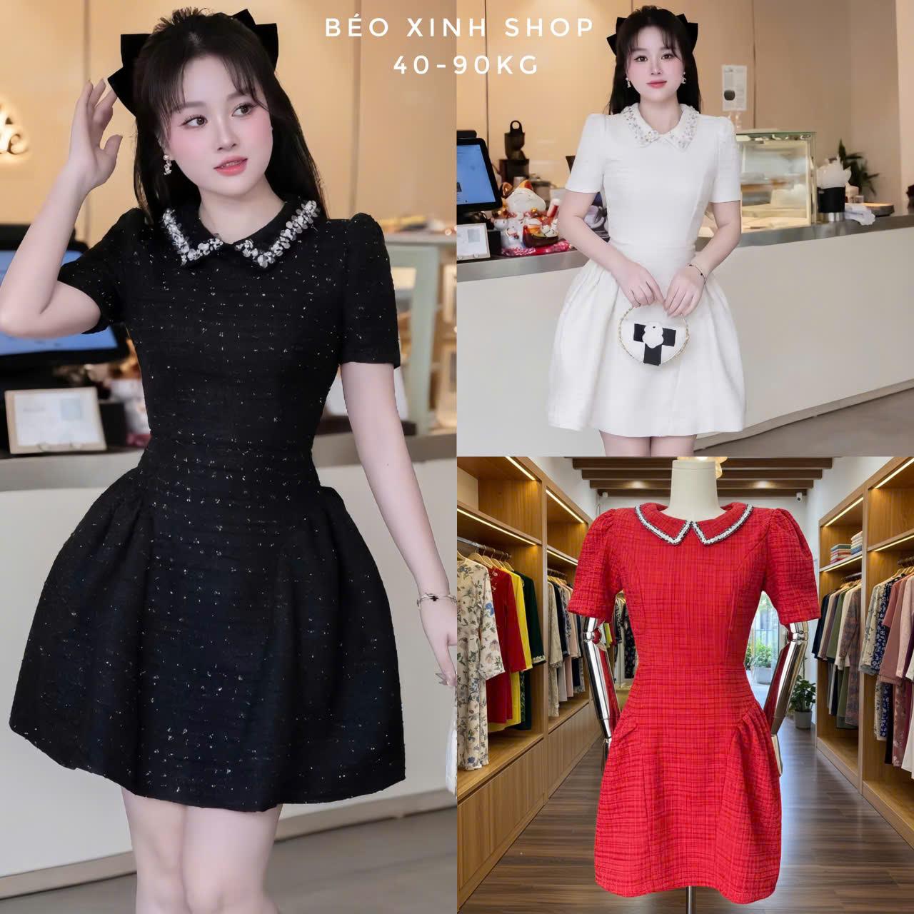 Váy Dự Tiệc Thiết Kế Dáng Ngắn Tiểu Thư Đính Đá (Vải Bố Dạ Cao Cấp) Thanh Lịch Sang Trọng Cho Các Nàng Bigsize 40–90kg Thời Trang Nữ Béo Xinh Shop - A.1716
