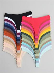 Women's Solid Color V-shaped Waist Thong, Breathable Comfortable Basic Fitted Seamless Panty for Daily Wear, Women's Pastel Underwear for All Seasons, Lady Minimalist Undergarments, Underwear for Women, Womenswear