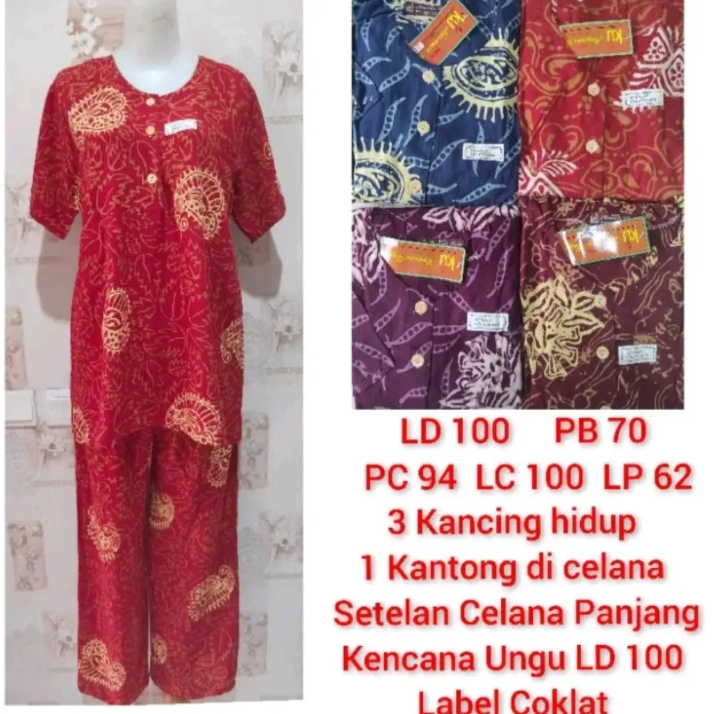 Setelan CP bobok Kencana Ungu LD 100cm Label Coklat