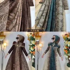 SHR Gamis Sutra Motif Abstrak Full Furing Mewah Pesta Kondangan Lebaran Bahan Sutra Elegan untuk Wanita Muslim Dress Abstrak Prisoner