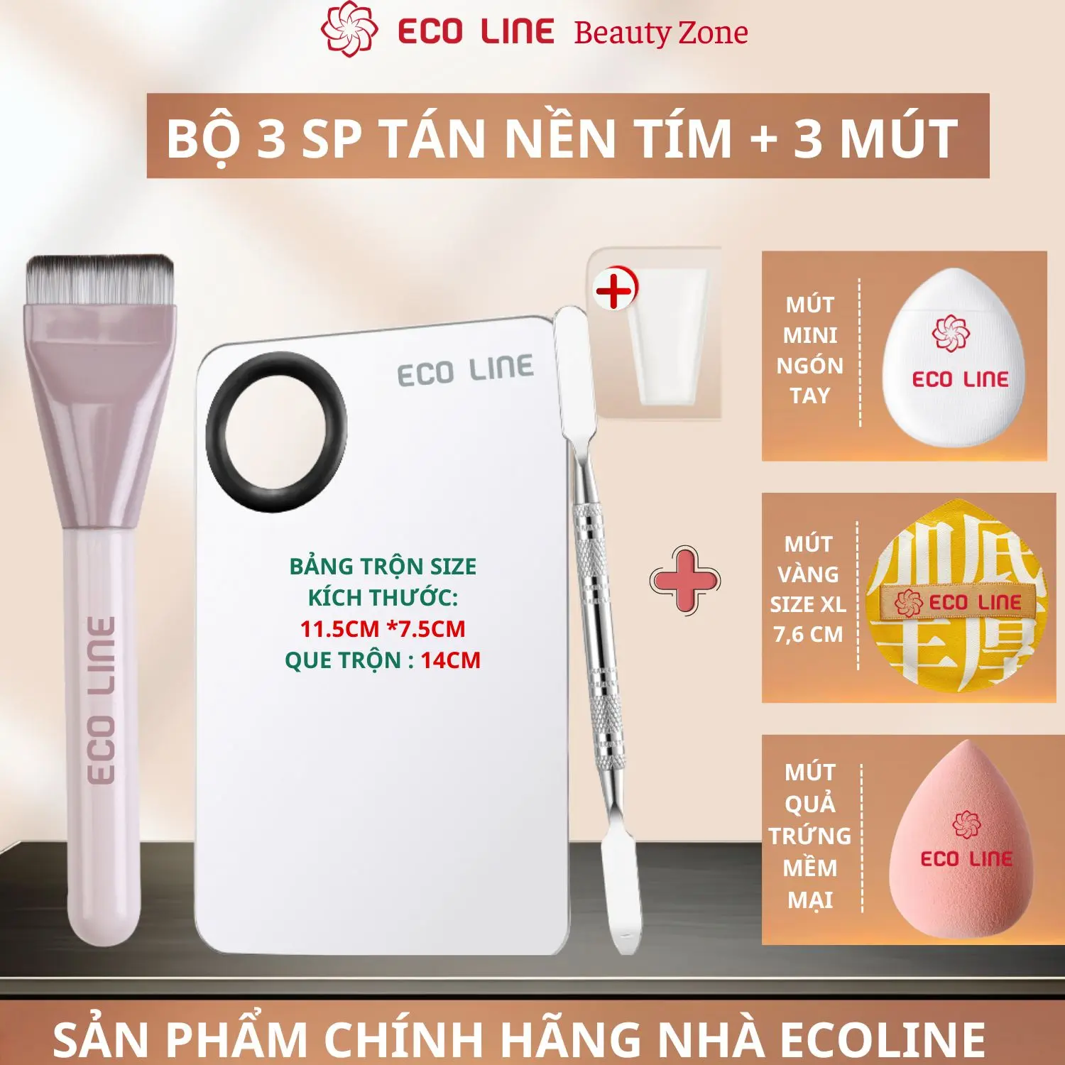 Bảng nền thép không gỉ bộ tán kem nền khay trộn kem nền kèm cọ tán kem nền và bảng gậy dàn nền women