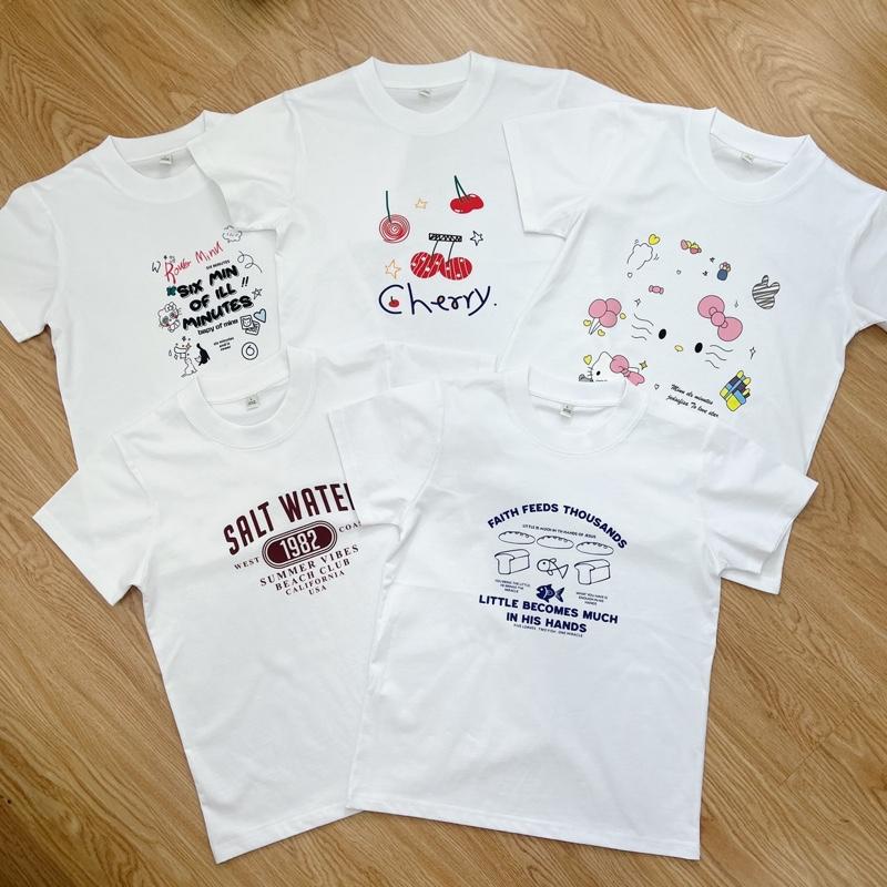 Áo Baby Tee Màu Trắng Chất cotton 2 chiều, áo thun nữ form nhỏ nhiều hình in