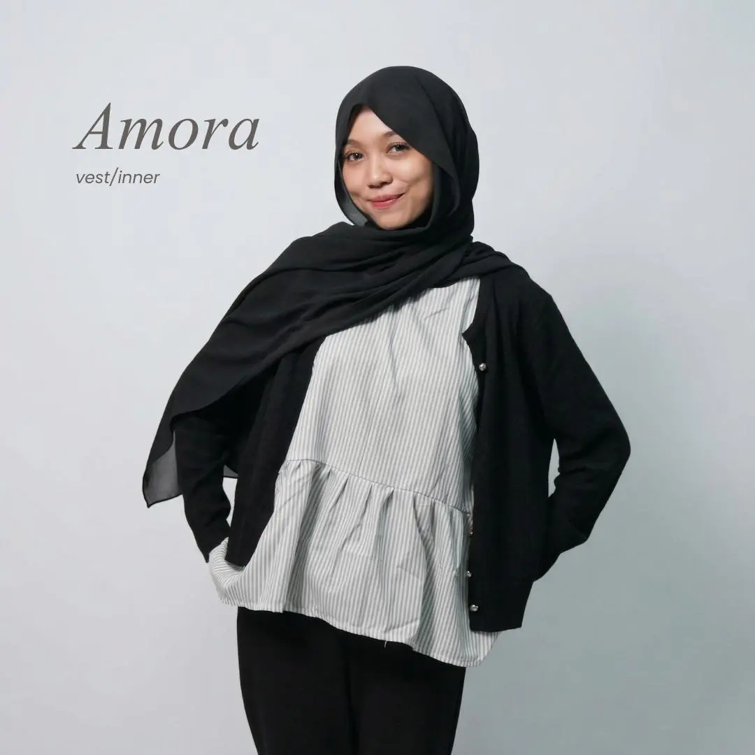 Azeema Amoraa Vest Inner Peplum Top Inner Cardigan Striped Korean Style Atasan Wanita Casual Elegan