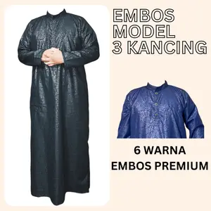 InspireShopi Jubah motif embos premium model 3 kancing Muslim Panjang Gamis Pria