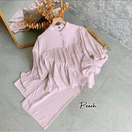 One Set Arumi Setelan Rayon Motif Salur Setelan Wanita Kekinian