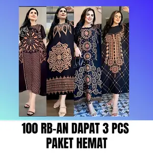 PAKET 3 PCS DASTER LOWO BLACK SERIES BUSUI RESLETING LD 130 BAHAN RAYON STANDAR cocok untuk ibu harian lengan pendek hits dress Motif Panjang Wanita Bumil Menyusui
